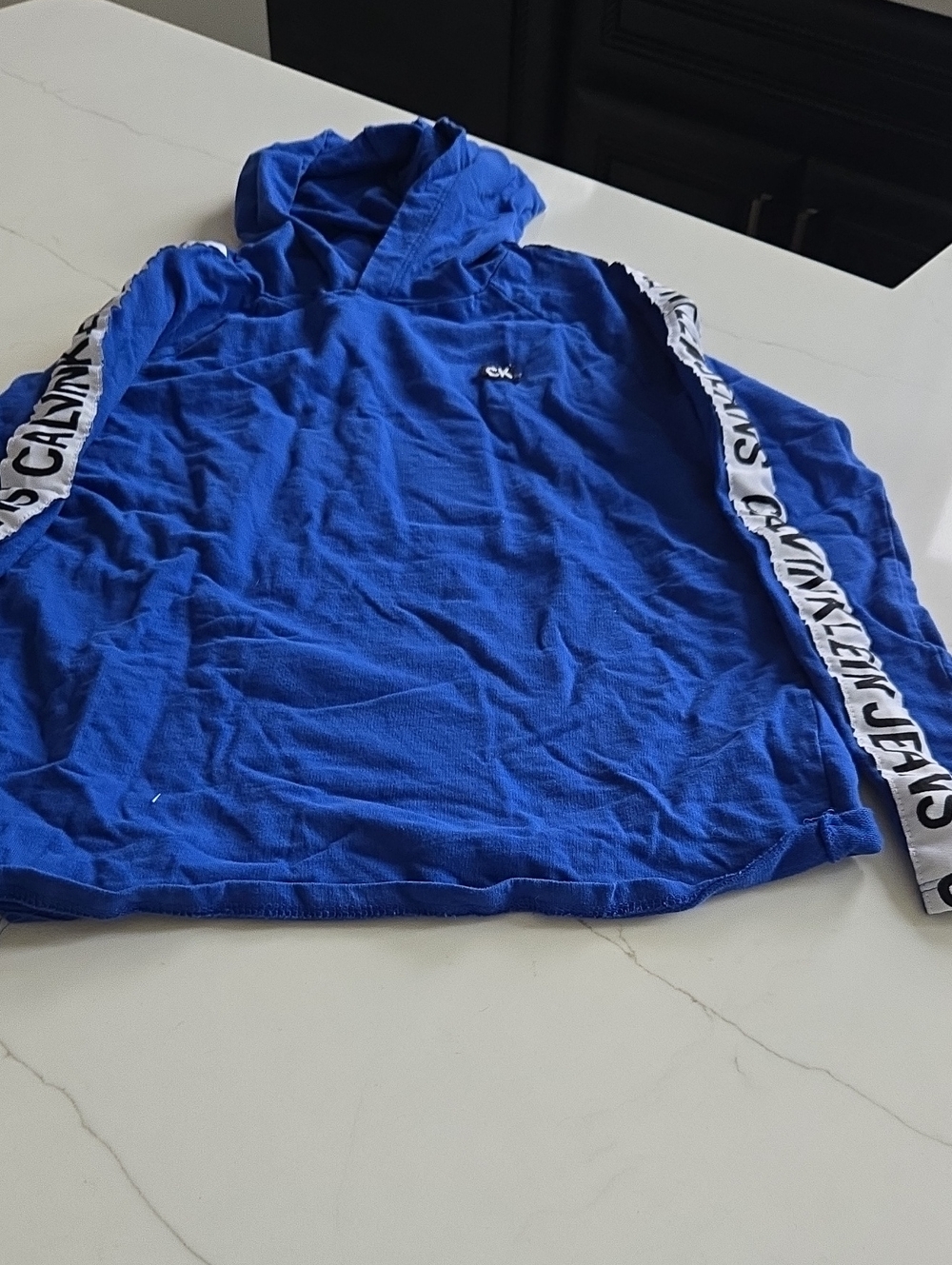 Calvin Klein Royal Blue Kids Hoodie with Logo Tape Sleeves